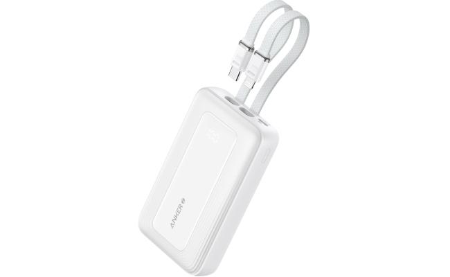 Anker Zolo Power Bank, 10,000mAh 30W Max Fast Portable Charger with Built-in USB-C and MFi Certified Lightning Cables, USB-C&A, Battery Pack for iPhone 16/15 Series, MacBook, Galaxy - White